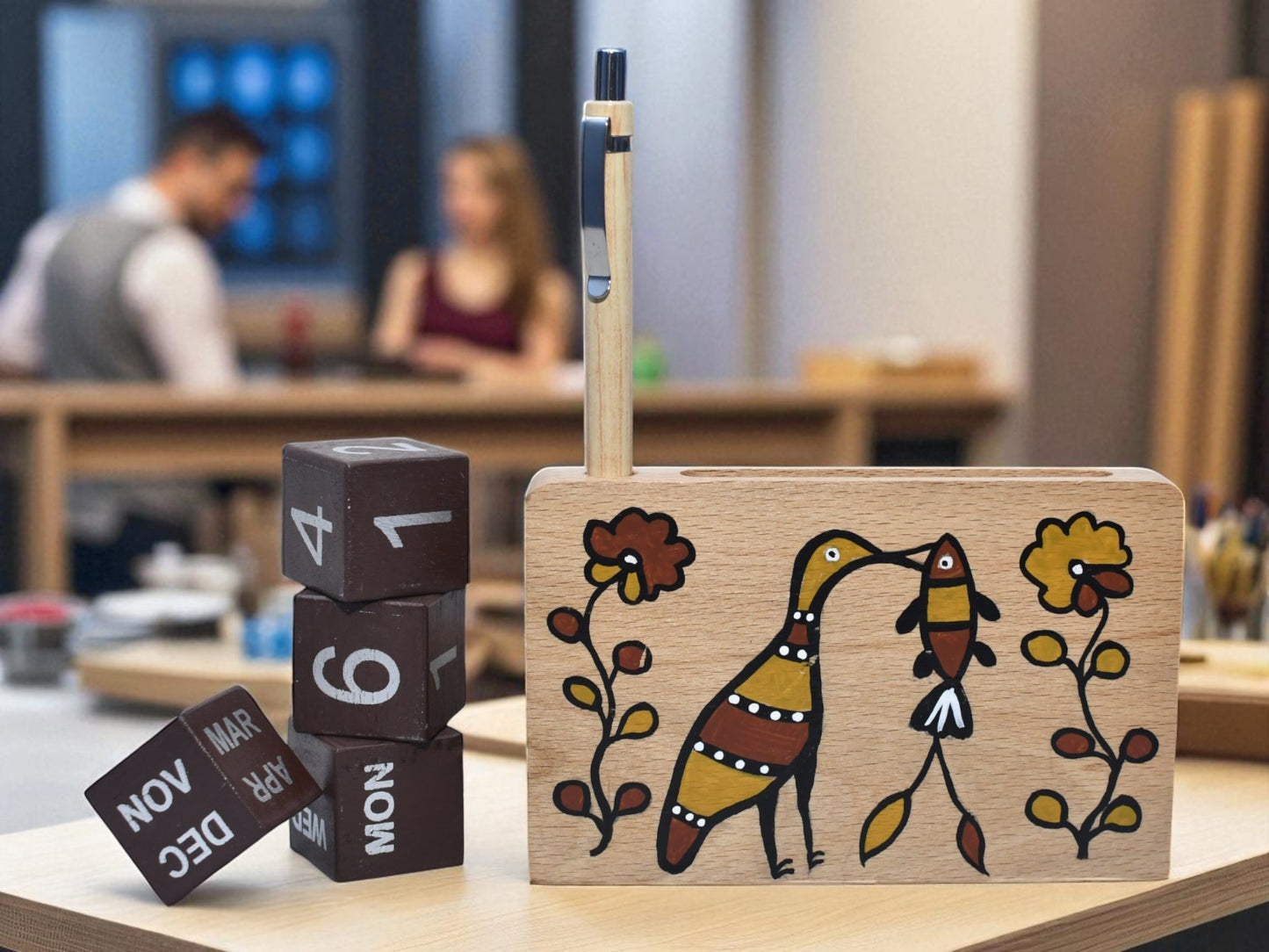 Birsa craft Pen Stand For Office Table, Desk Organizer With Wooden Calendar, Pen Stand, For Home And Office - Customized, Personalized Gift for Teachers, Doctors