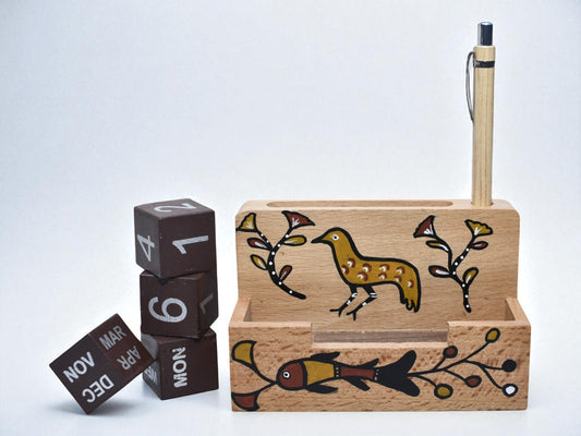 Birsa craft Pen Stand For Office Table, Desk Organizer With Wooden Calendar, Pen Stand, For Home And Office - Customized, Personalized Gift for Teachers, Doctors