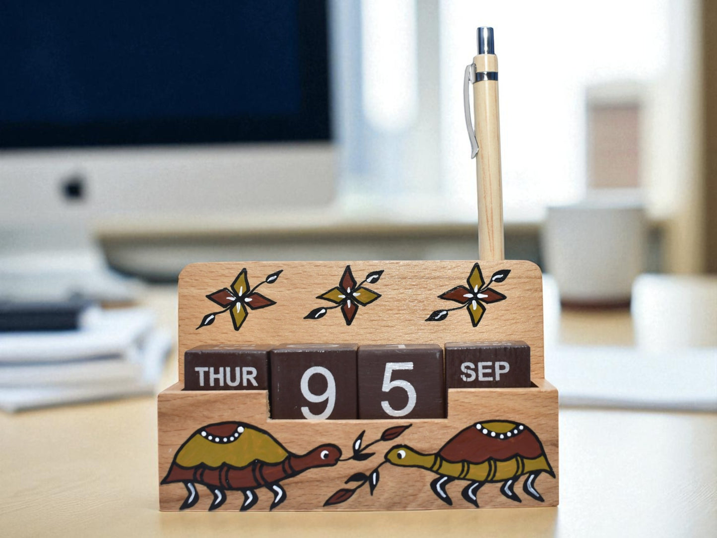 Birsa craft Pen Stand For Office Table, Desk Organizer With Wooden Calendar,  Pen Stand, For Home And Office - Customized, Personalized Gift for Teachers, Doctors, Employee.