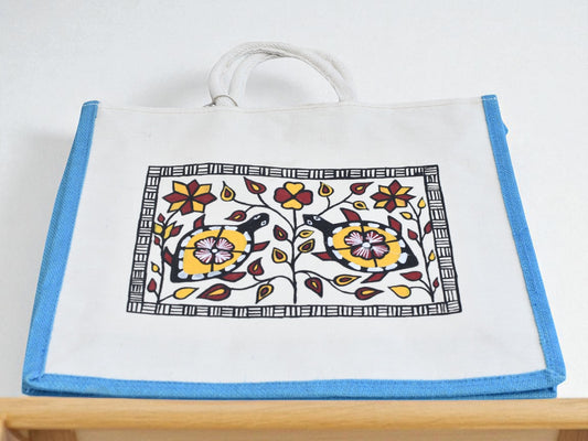 Birsa Craft Big Jute Bag with Sohrai painting on  Shopping Bag
