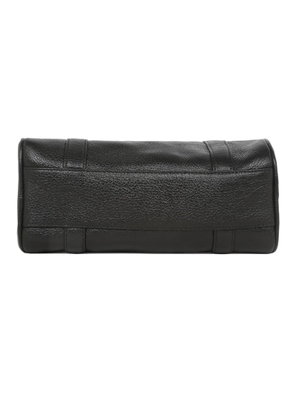 Women Black Texture Leather Structured Bag